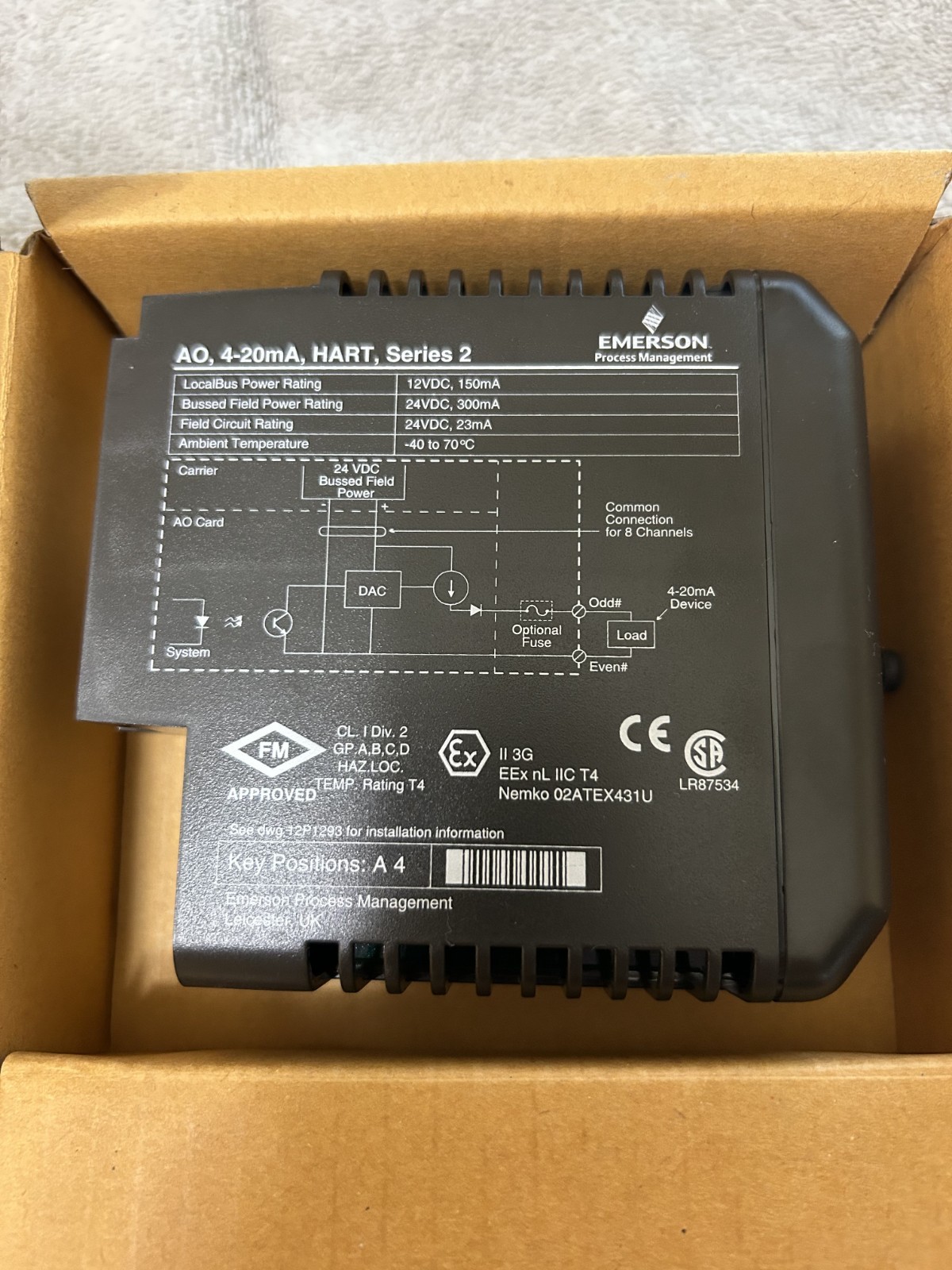 EMERSON DELTAV KJ3221X1-BA1 AO CARD 8 CH 4-20 MA HART SER2 PN 12P2531X Terminal