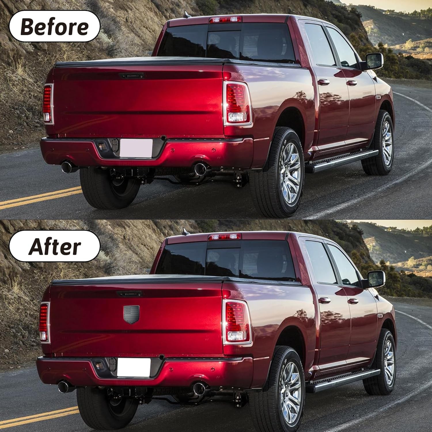 Rear Tailgate Emblem for 2009-2018 RAM 1500 2500 3500, Matte Black American Flag