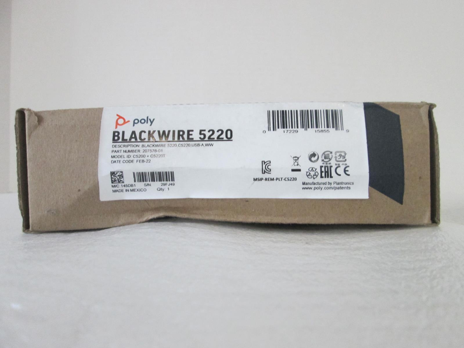 POLY BLACKWIRE 5220, C5220, USB-A, WW HEADSET C5220T