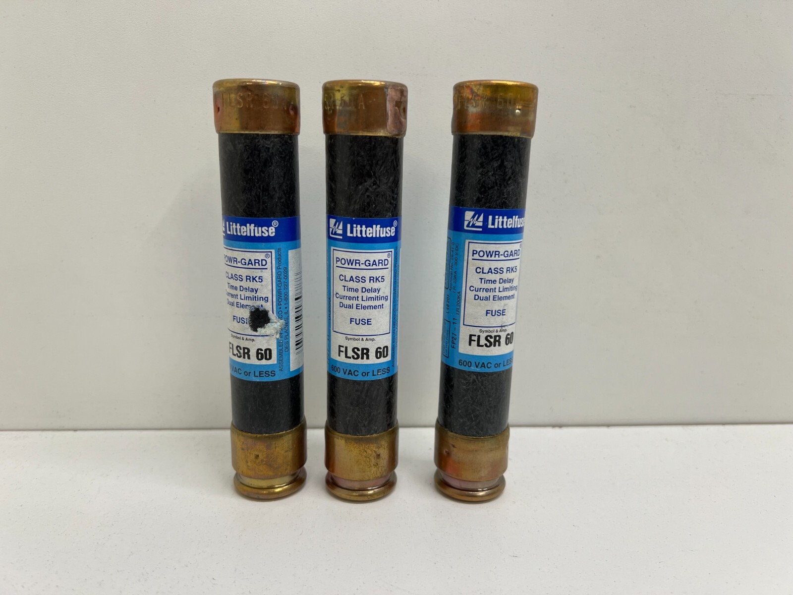 LOT OF (3) GOOD USED! LITTELFUSE 60A 600V CLASS RK5 FLSR 60