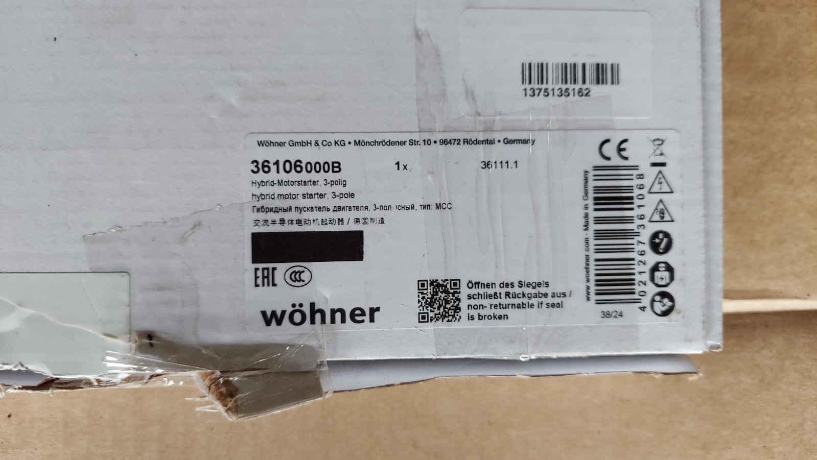New Wohner 36106000B 36106 3-Pole Hybrid Motor Starter