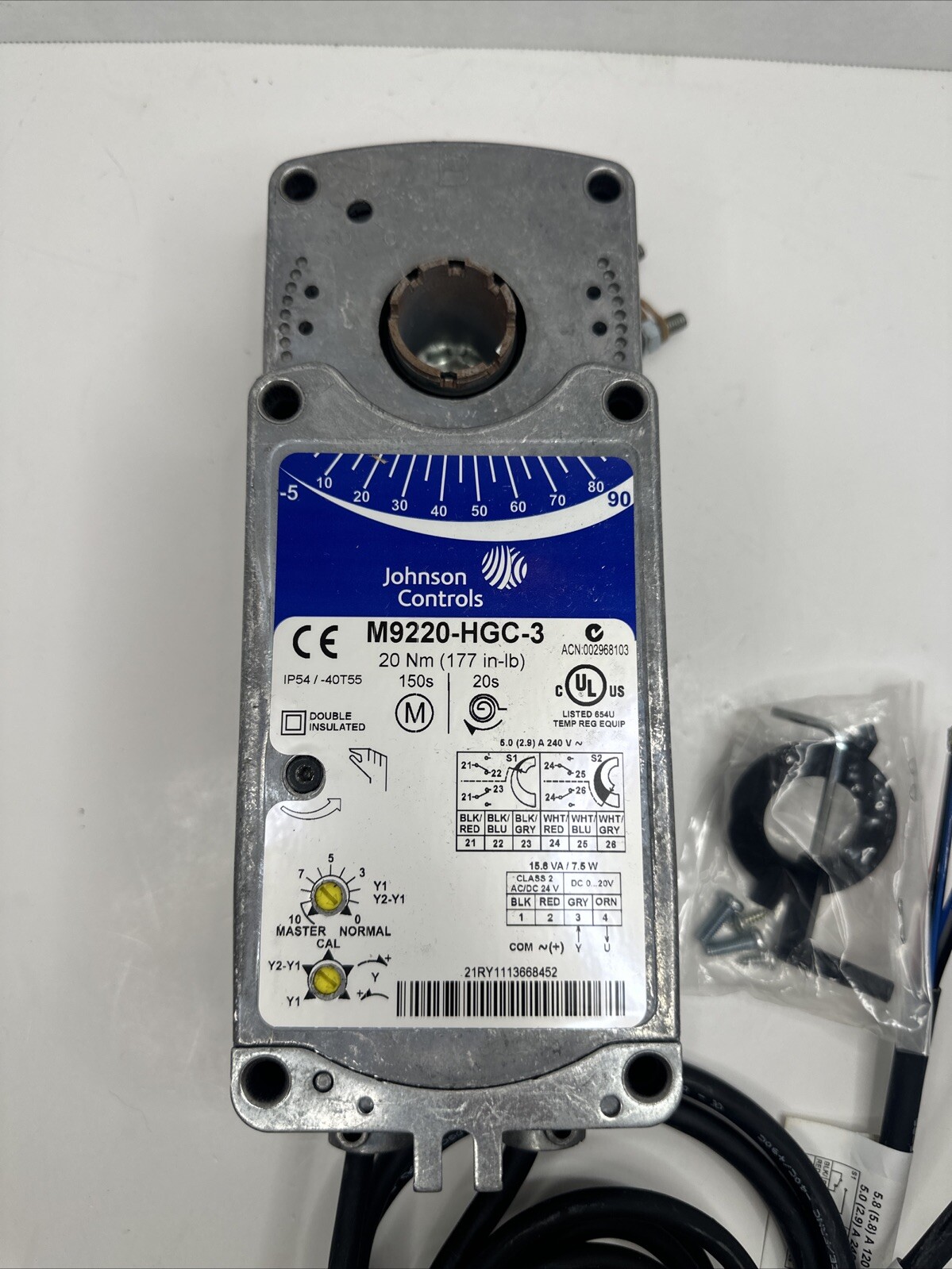 JOHNSON CONTROLS M9220-HGC-3 Rotary Actuator 24VAC 20Nm 177 in/lb Spring Return