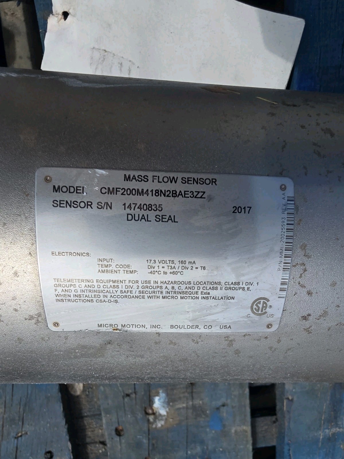 Micro Motion CMF200M418N2BAE3ZZ 2″ Coriolis Mass Flow Sensor 150# SS 2017