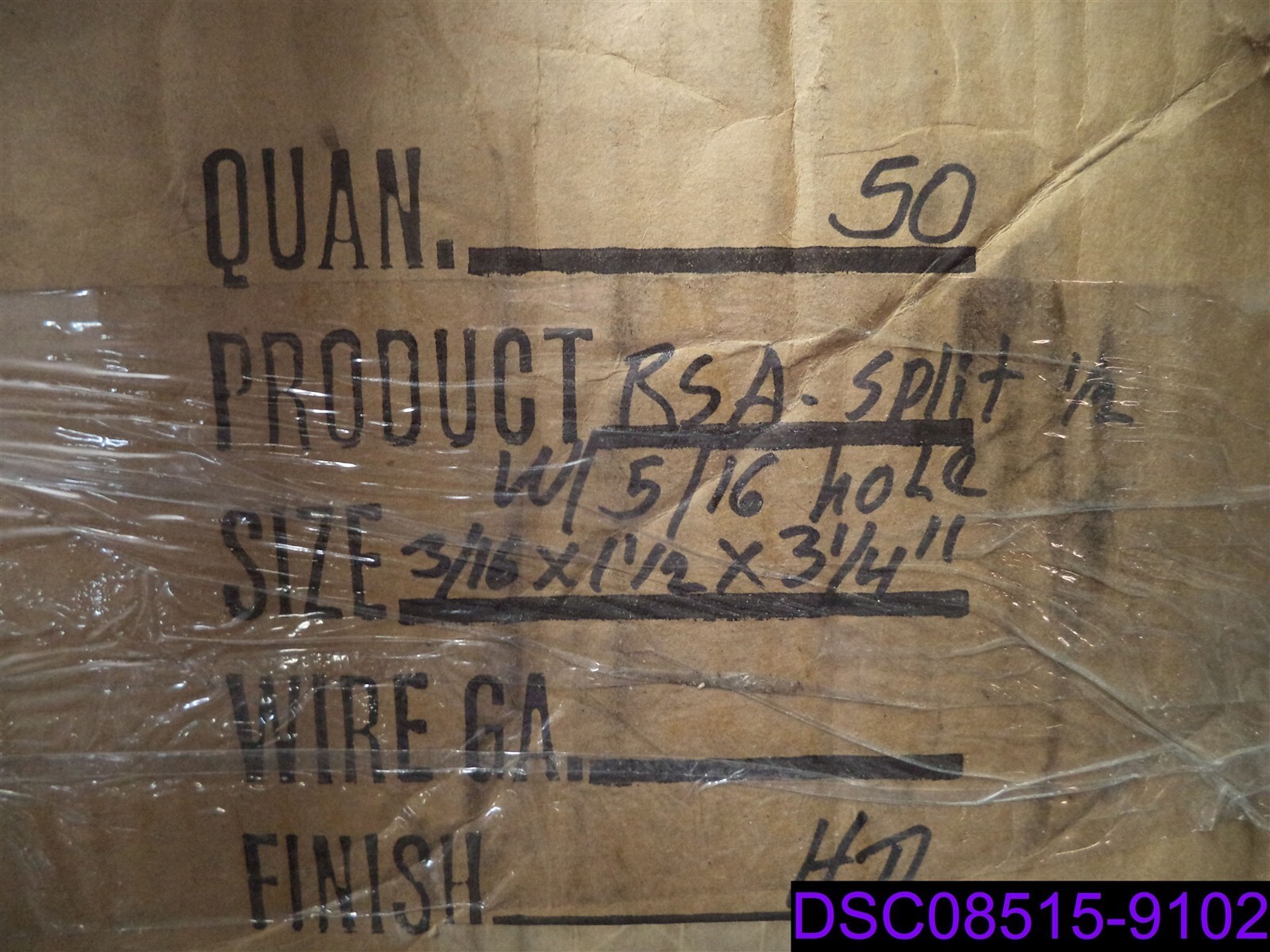 Qty = 60: RSA-Split 1/2 with 5/16″ Hole. 3/16″ x 1-1/2″ x 3-1/4″
