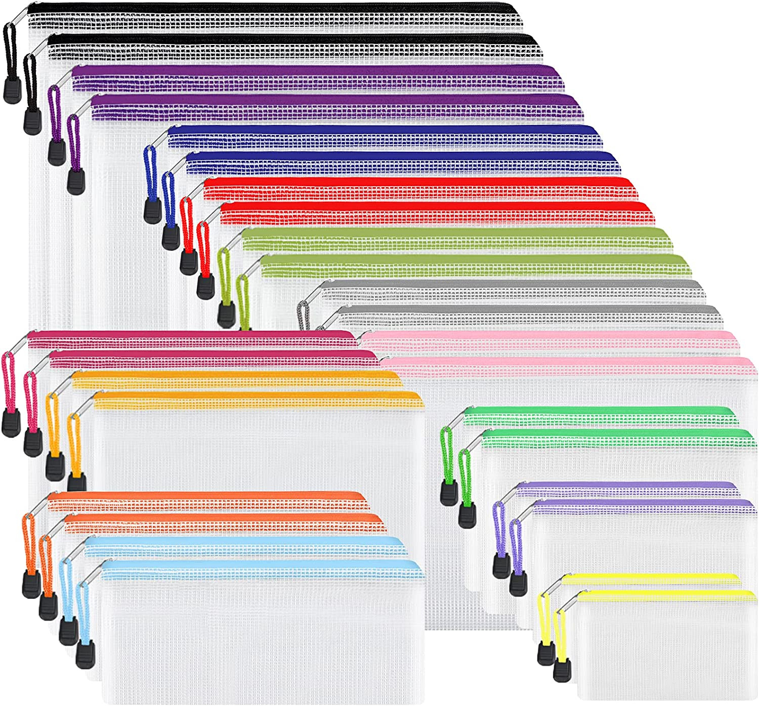 28Pcs Mesh Zipper Pouch Bags 8 Sizes Waterproof Zipper Bags, 14 Colors