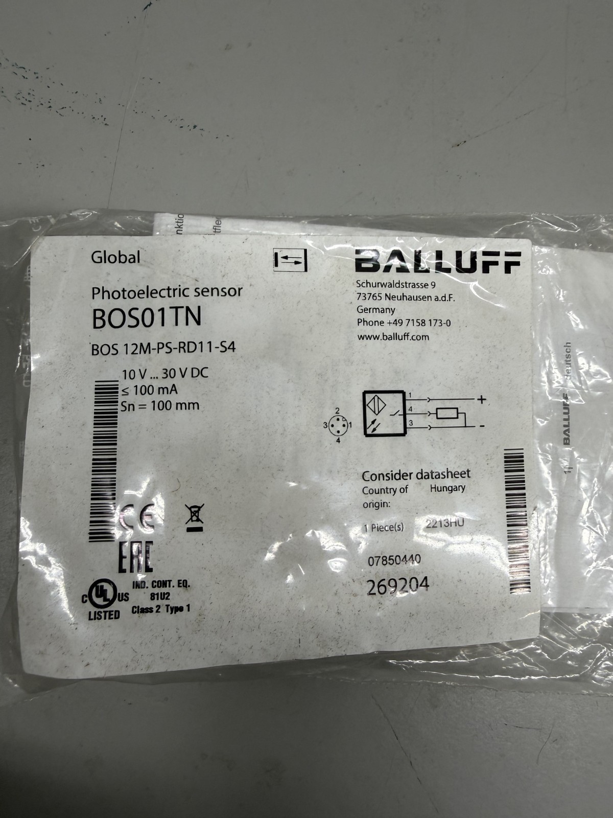 NEW BOS01TN BALLUFF BOS 12M-PS-RD11-S4 Photoelectric Sensor