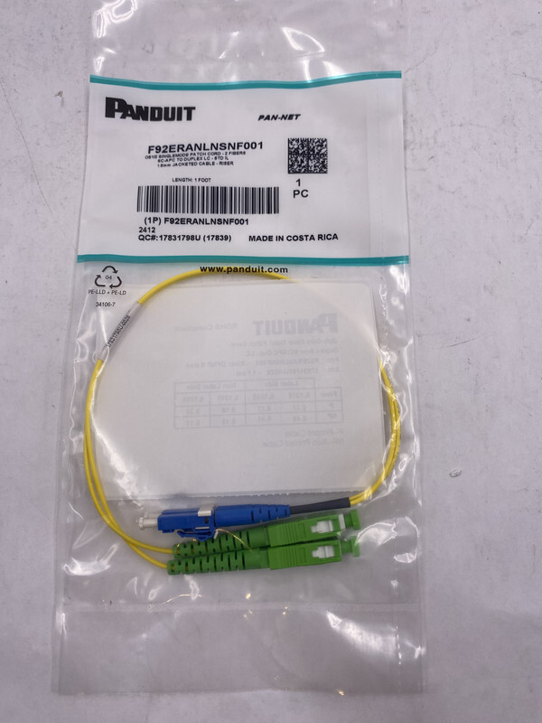 QTY 10 PANDUIT PANNET F92ERANLNSNF035 SINGLEMODE PATCH 2 FIBERS SC-APC 1.6MM 1FT