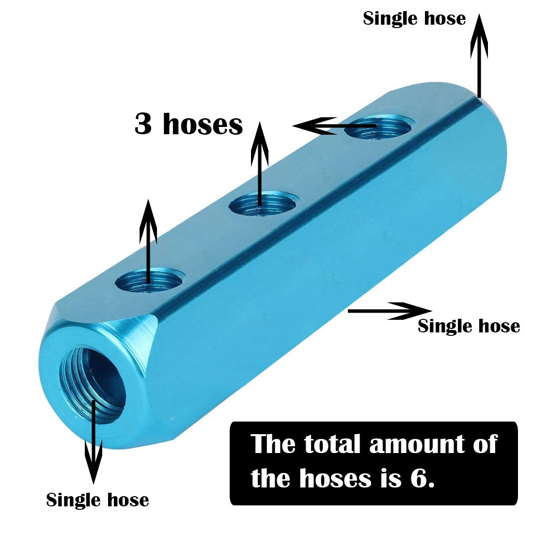 1/4 Inch 3 Way 6 Port Aluminum Air Hose Inline Manifold Block Splitter