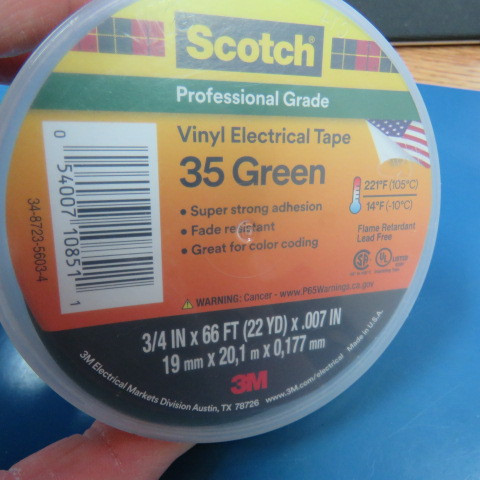 SCOTCH/ 3M 35 GREEN TAPE Qty of 5 per Lot VINYL ELECTRICAL TAPE, GREEN, 5 ROLLS