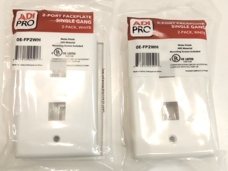 ADI Pro OE-FP2WH 2-Port Faceplate Single Gang Matte White 2-2pks / 4pcs Total
