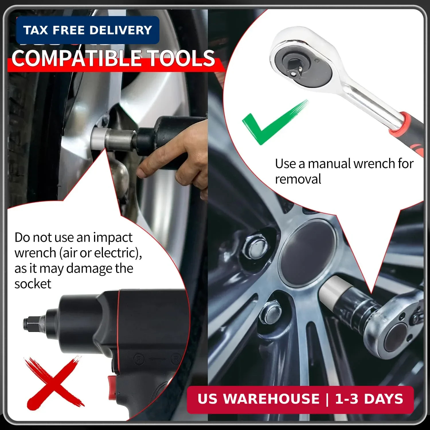 E Wheel Locking Nut Key Compatible with Audi Series, (Socket OD 27mm – ID 25mm),
