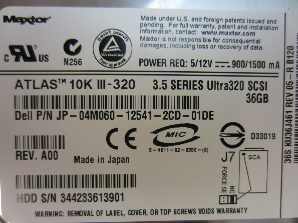 Maxtor KU36J461 ATLAS 10K III-320 Hard Drive JP-04M060-12541-2CD-01DE