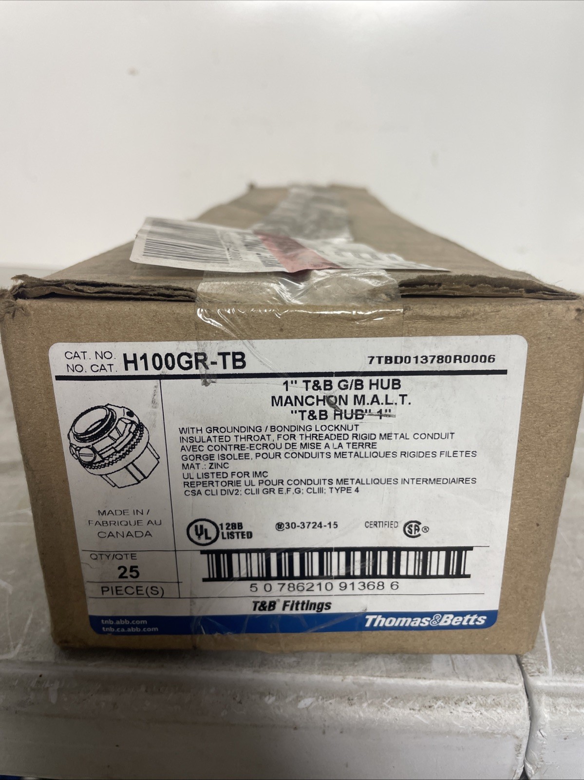 Thomas & Betts H100GR-TB, 1″, Die-Cast, Insulated, Grounding, Conduit Hub, 25pc