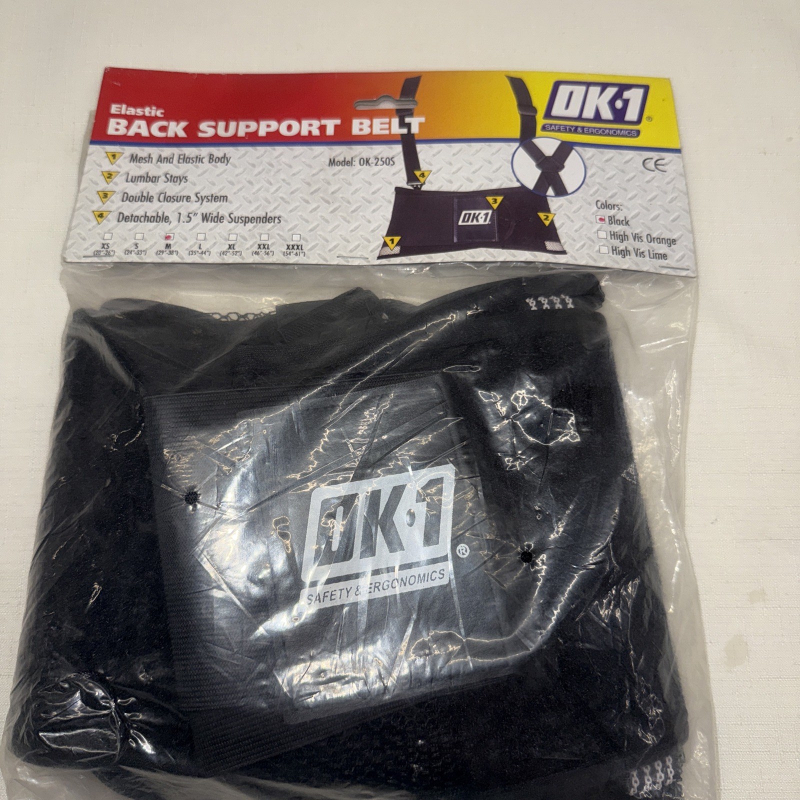 Ok-1 Elastic Back Support. Belt Open Mesh, Black Ok-250S Medium