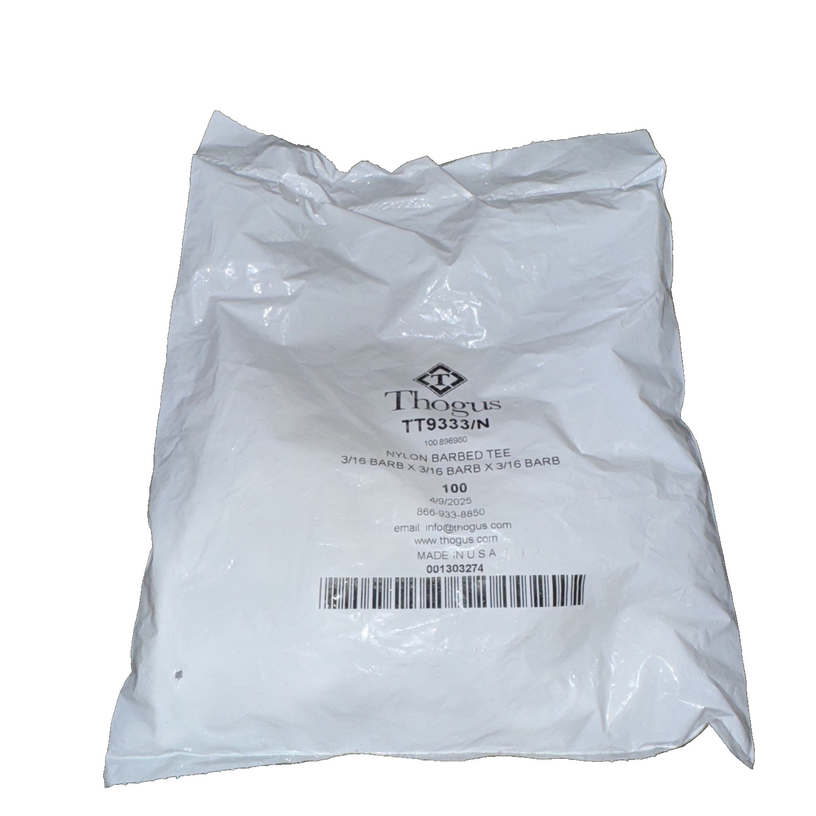 3/16″ x 3/16″ x 3/16″ Hose ID Nylon Tee 100 Pack