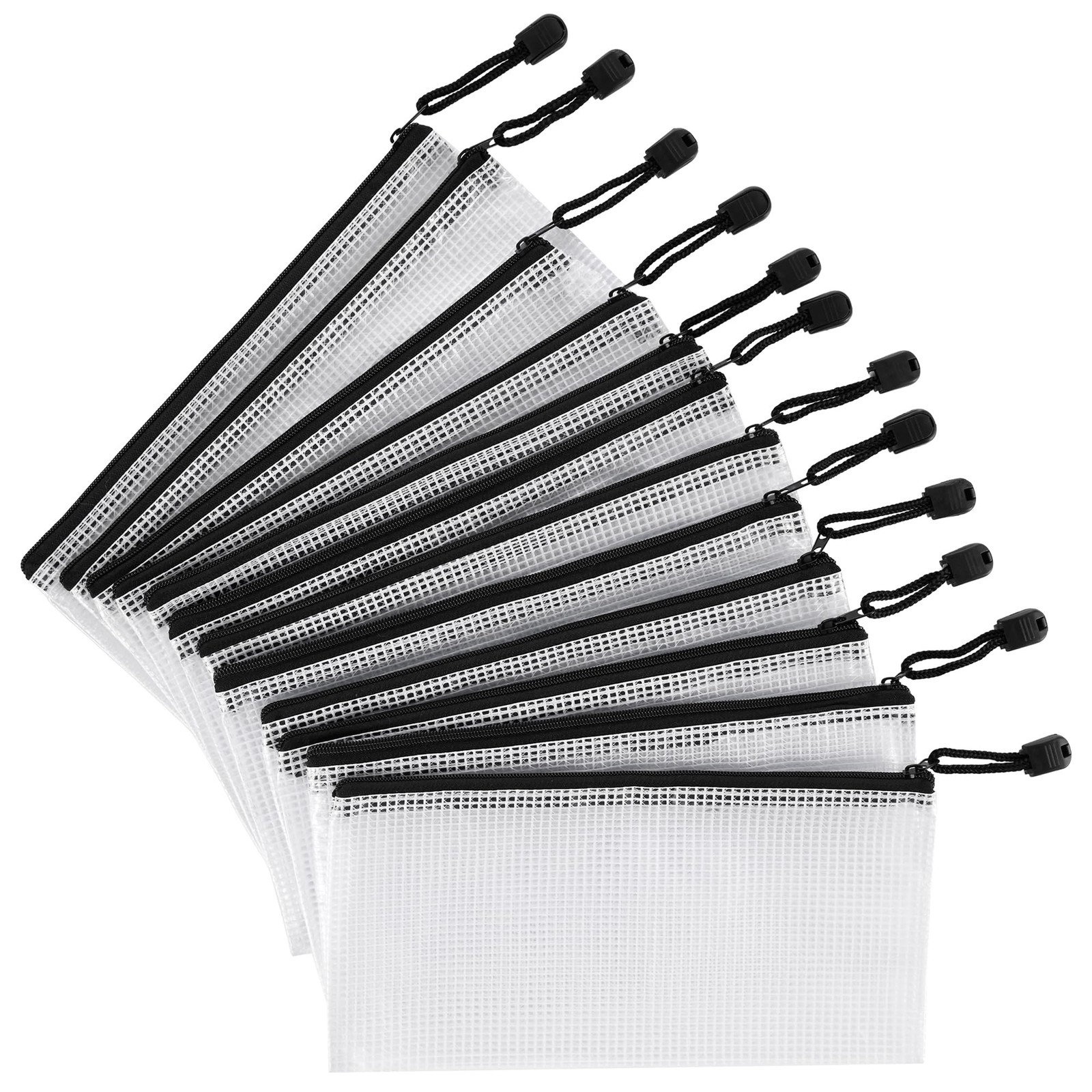 Imslery 12 Pieces Plastic Mesh Zipper Pouch 23cm X 11.4cm (9″ X 4.4″), Black