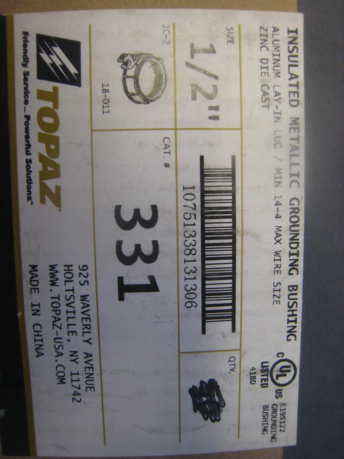 10 yes 10 pcs Topaz TOPZ331M 331M 1/2IN MIGB 4-14 Alum- LAYIN Grounding Bushing