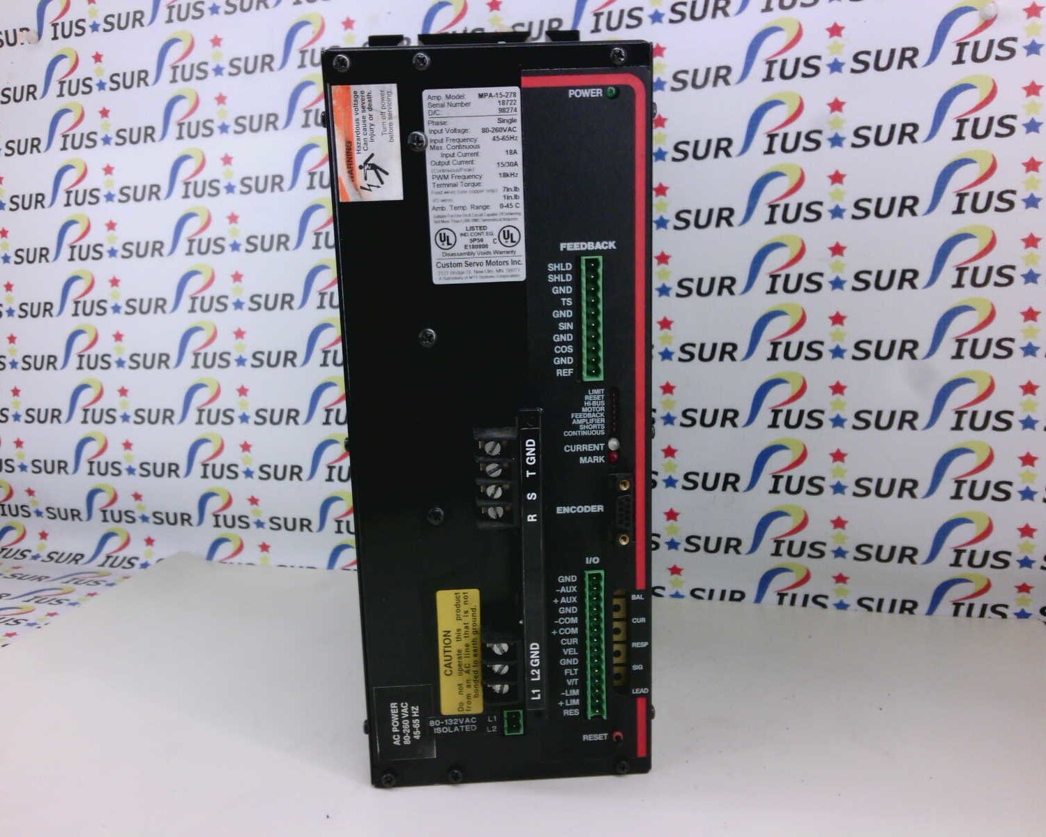 USSP Parker MPA-15-278 Servo Motor AC Power 80-260 VAC 45-65 Hz