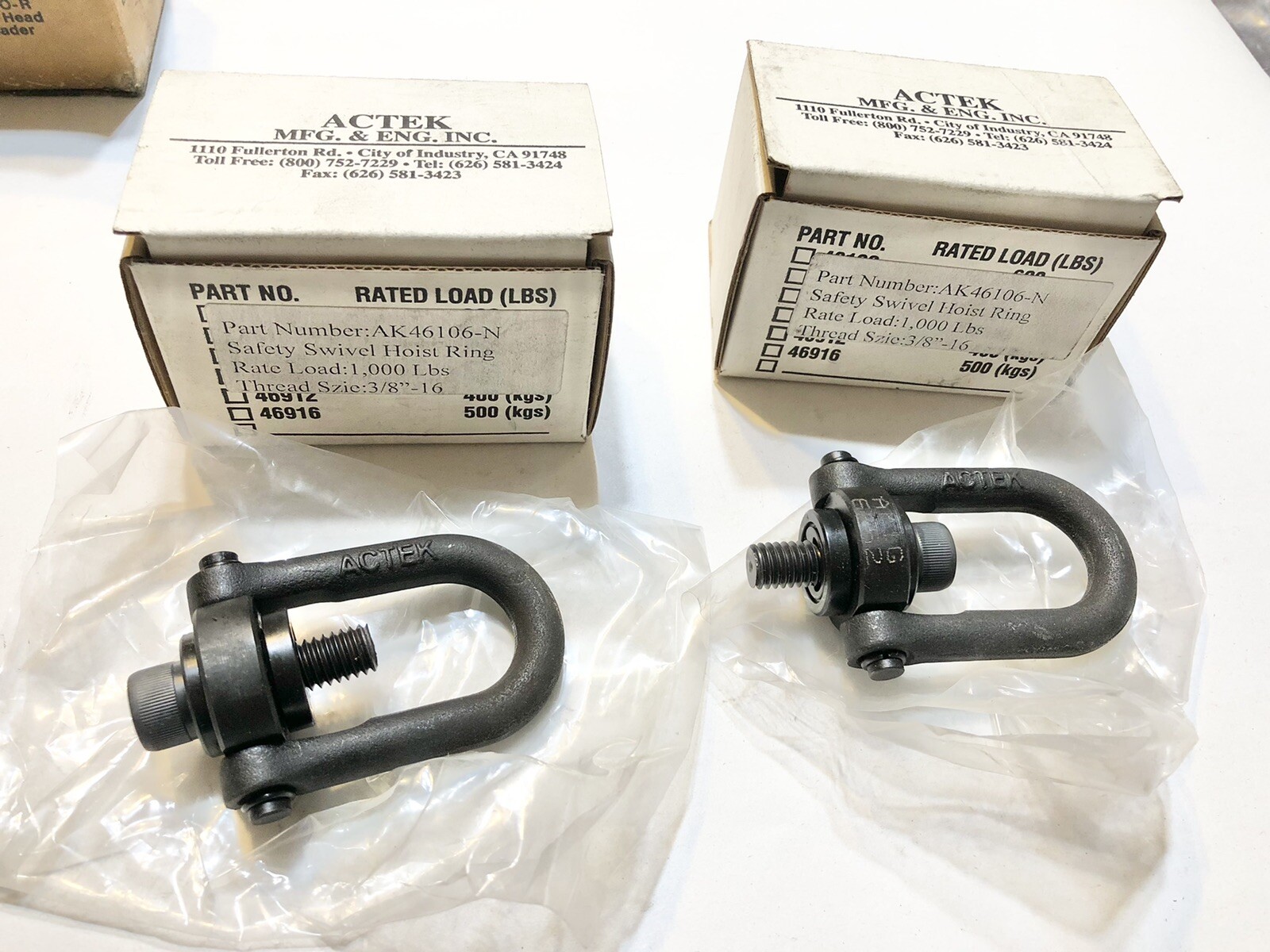 (lot Of 2) ACTEK 1000 LBS 3/8″-16 SAFETY SWIVEL HOIST RING AK46106-N