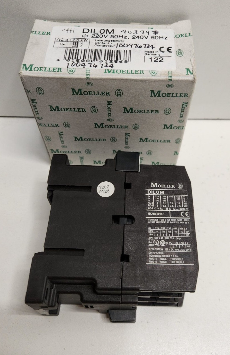 NEW IN BOX! MOELLER 35A 3POLE 220/240V COIL CONTACTOR DIL0M-220V/50HZ-240V/60HZ