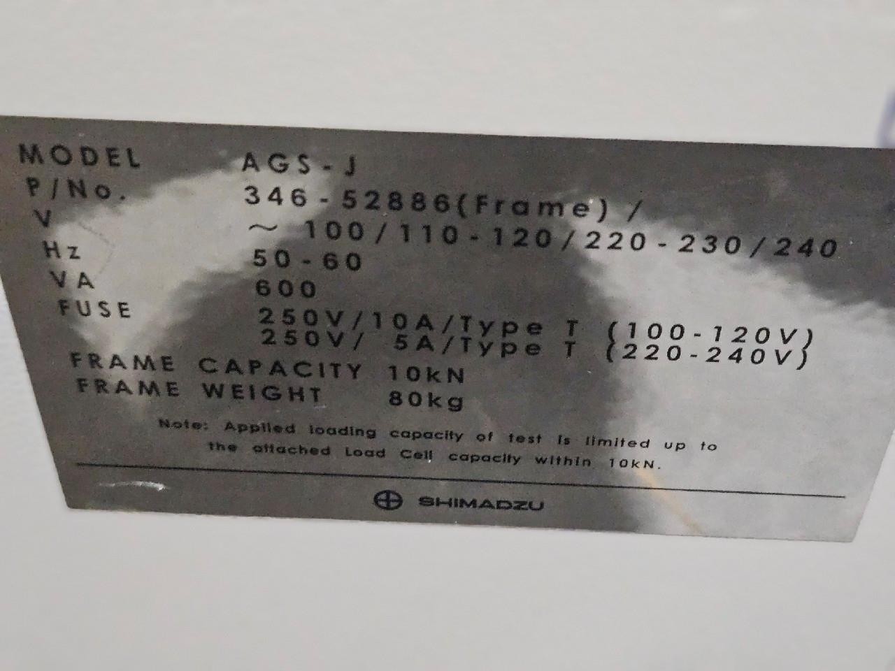 SHIMADZU AGS-J UNIVERSAL TESTING MACHINE TENSIOMETER TENSILE TESTER 346-52886-01