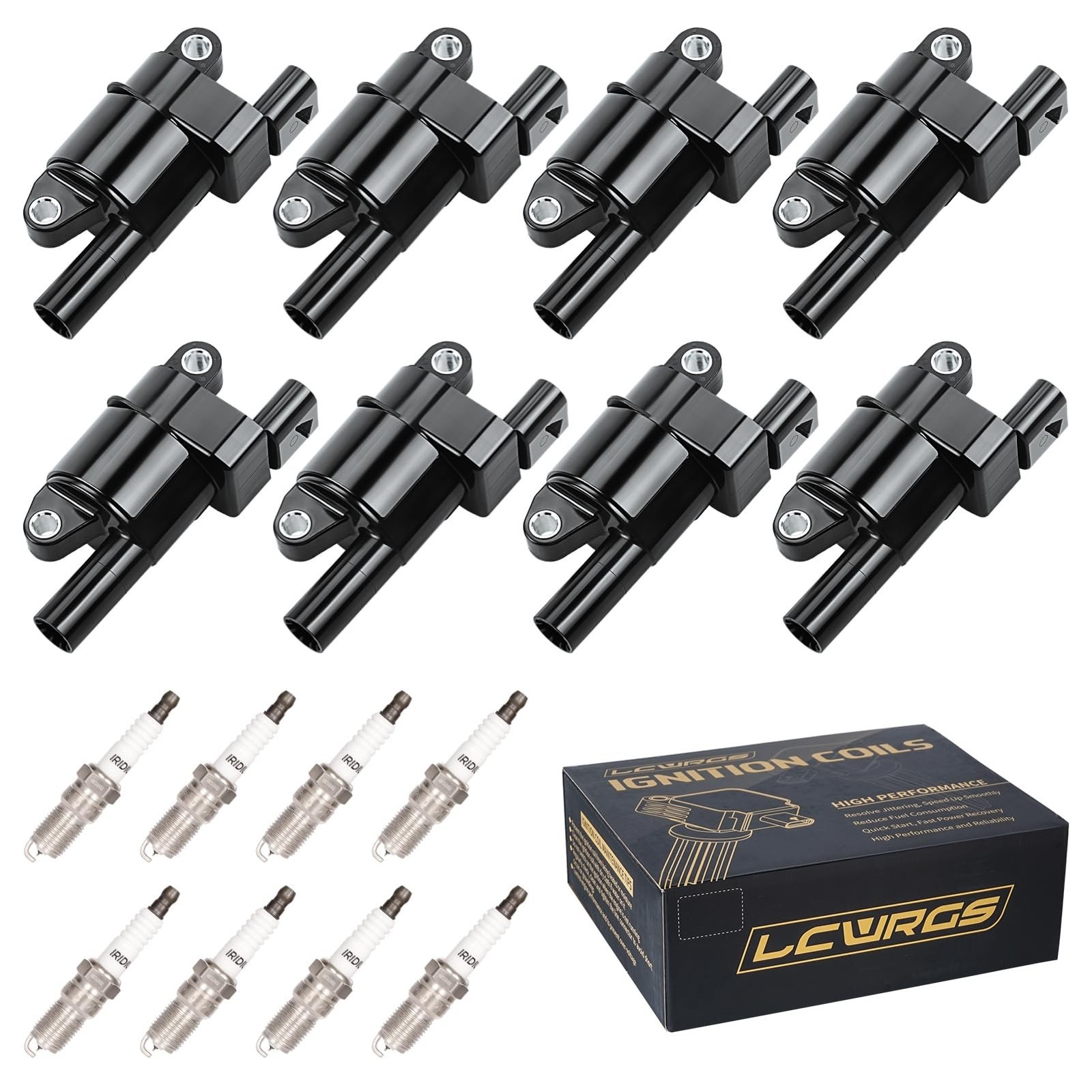 Set of 8 Round Ignition Coil Pack & Spark Plugs Fits for 5.3 6.2 Chevy Silver…