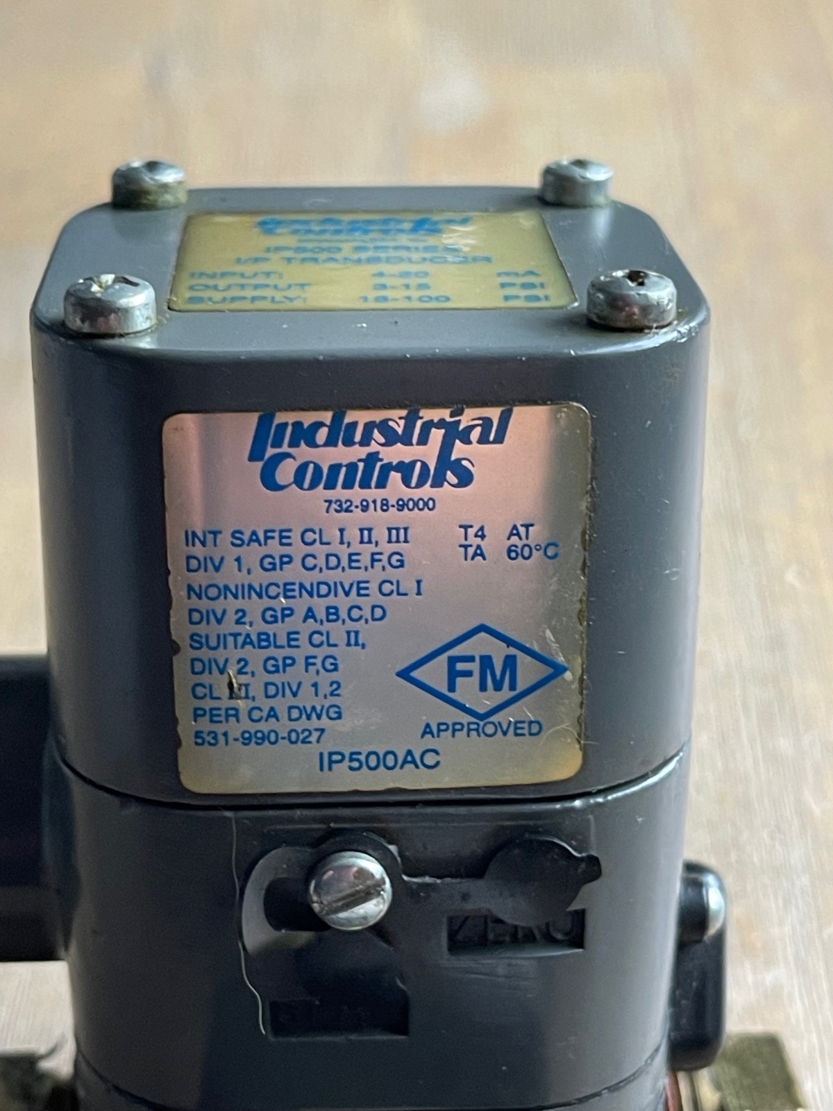 INDUSTRIAL CONTROLS IP500 SERIES I/P TRANSDUCER 18-100PSI INPUT 4-20mA