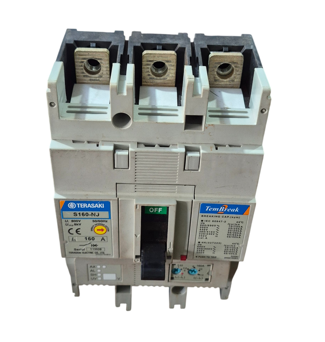 TERASAKI TemBreak S160-NJ 160A 3 Pole Circuit Breaker 8kV Rated 800V