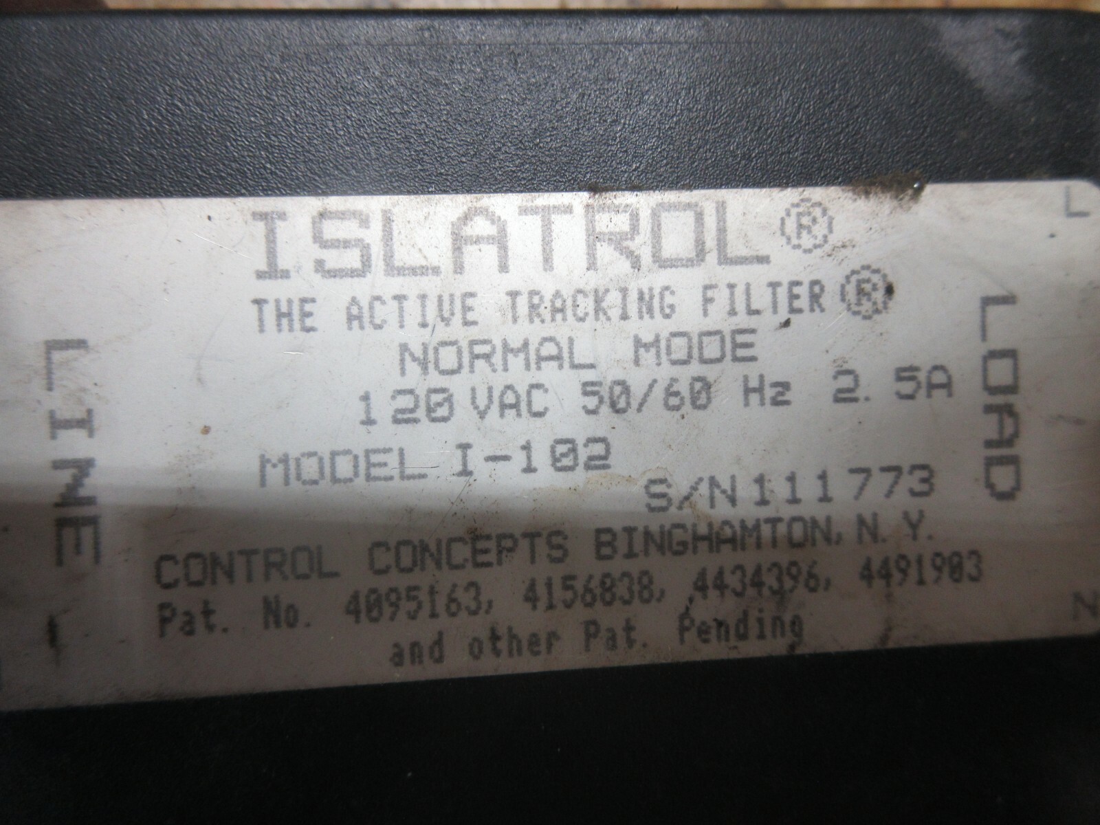 ISLATROL TRACKING FILTER MODEL I-102 120VAC 50/60HZ 4095163 LR-58750 I-102