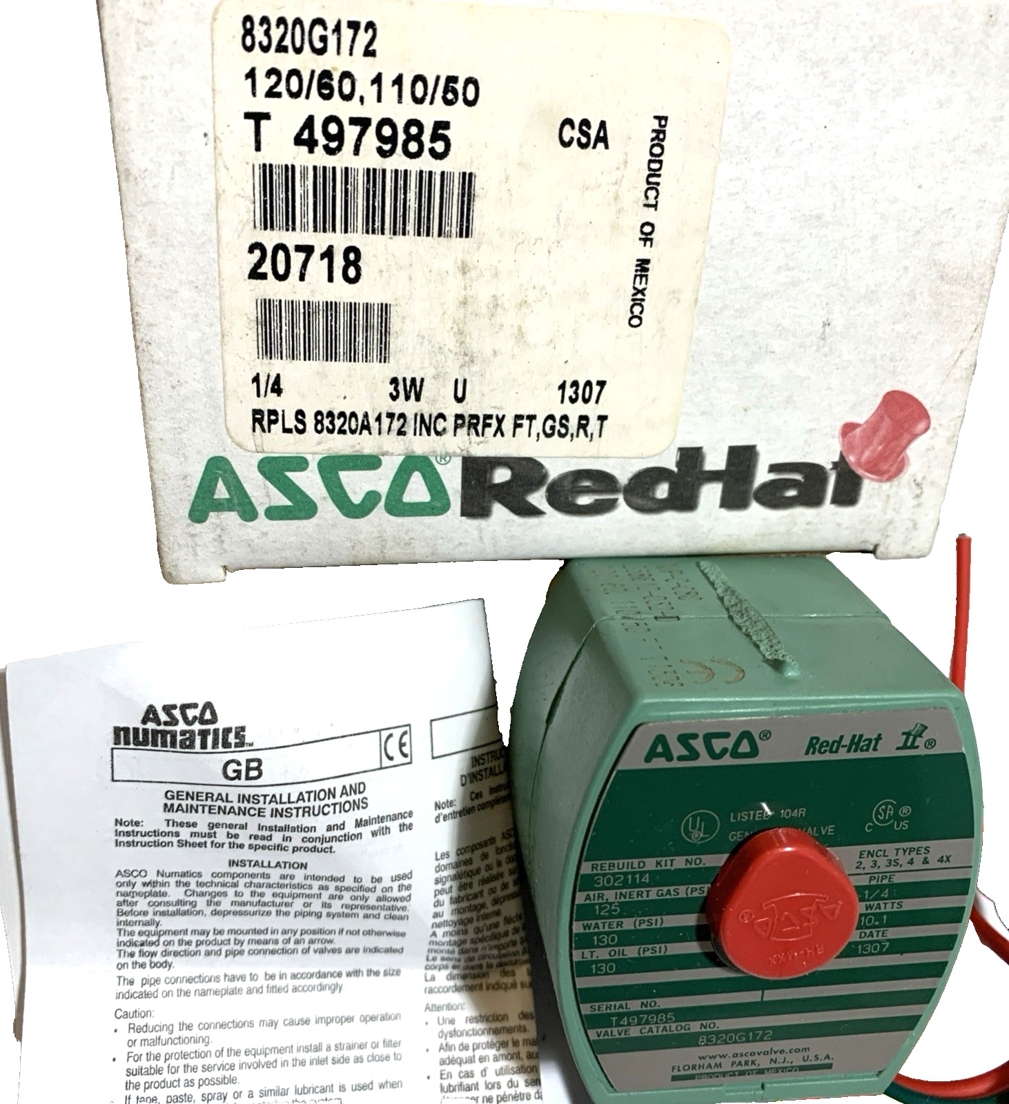 Asco RedHat 8320G172 120/60 Solenoid Valve 3 Way