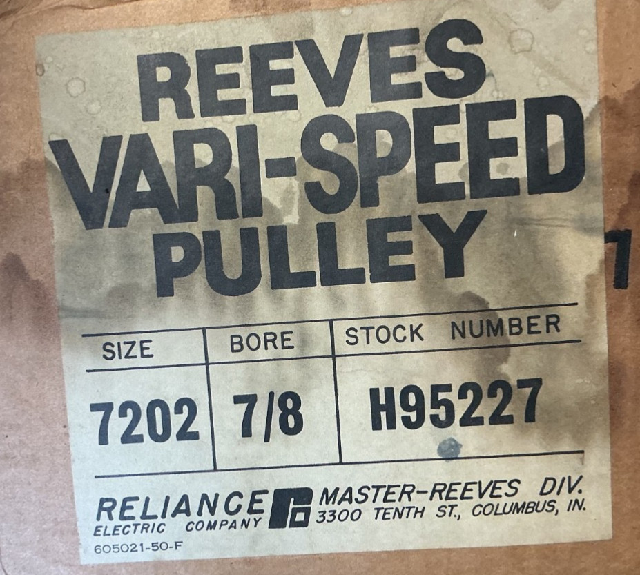 REEVES VARI-SPEED X-V PULLEY 7202 H95527 with 7/8″ bore N.O.S. Motor Pulley