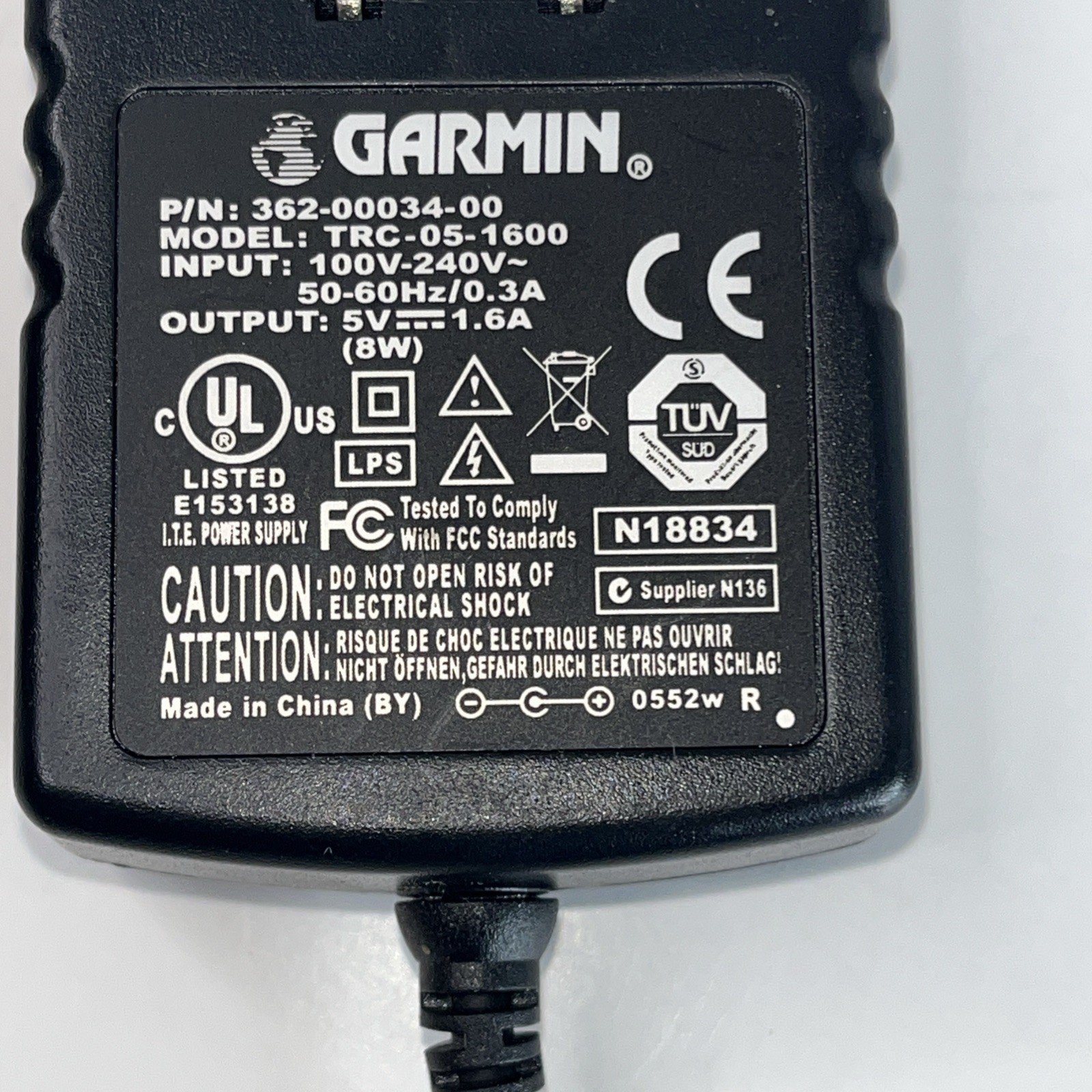 Genuine Garmin A/C Travel Charger 362-00034-00 TRC-05-1600 5V – 1.6A