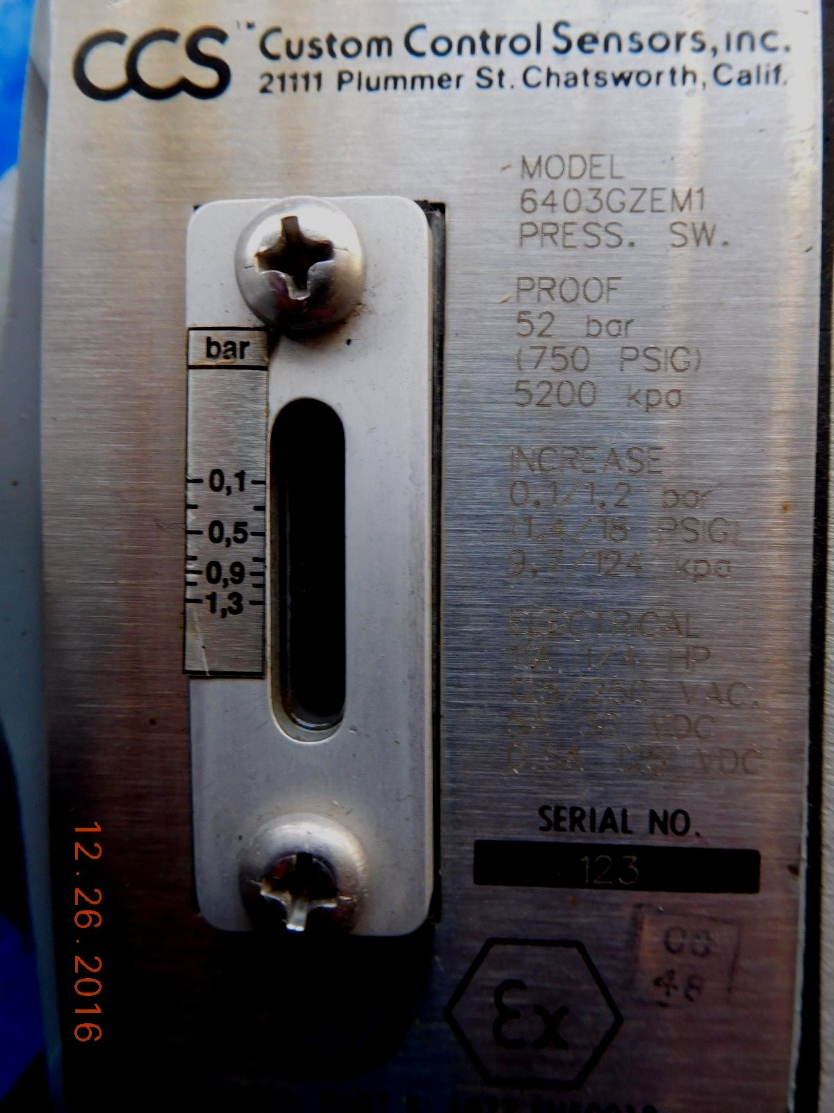 (1) CCS Custom Control Sensors 6403GZEM1 Pressure Switch 6403GZE 1.4- 18 PSIG