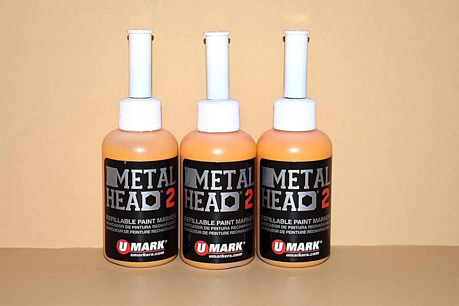 3 Metal Head Paint Markers 2 Oz Yellow Auto Salvage Industrial Junk Yard Crafts