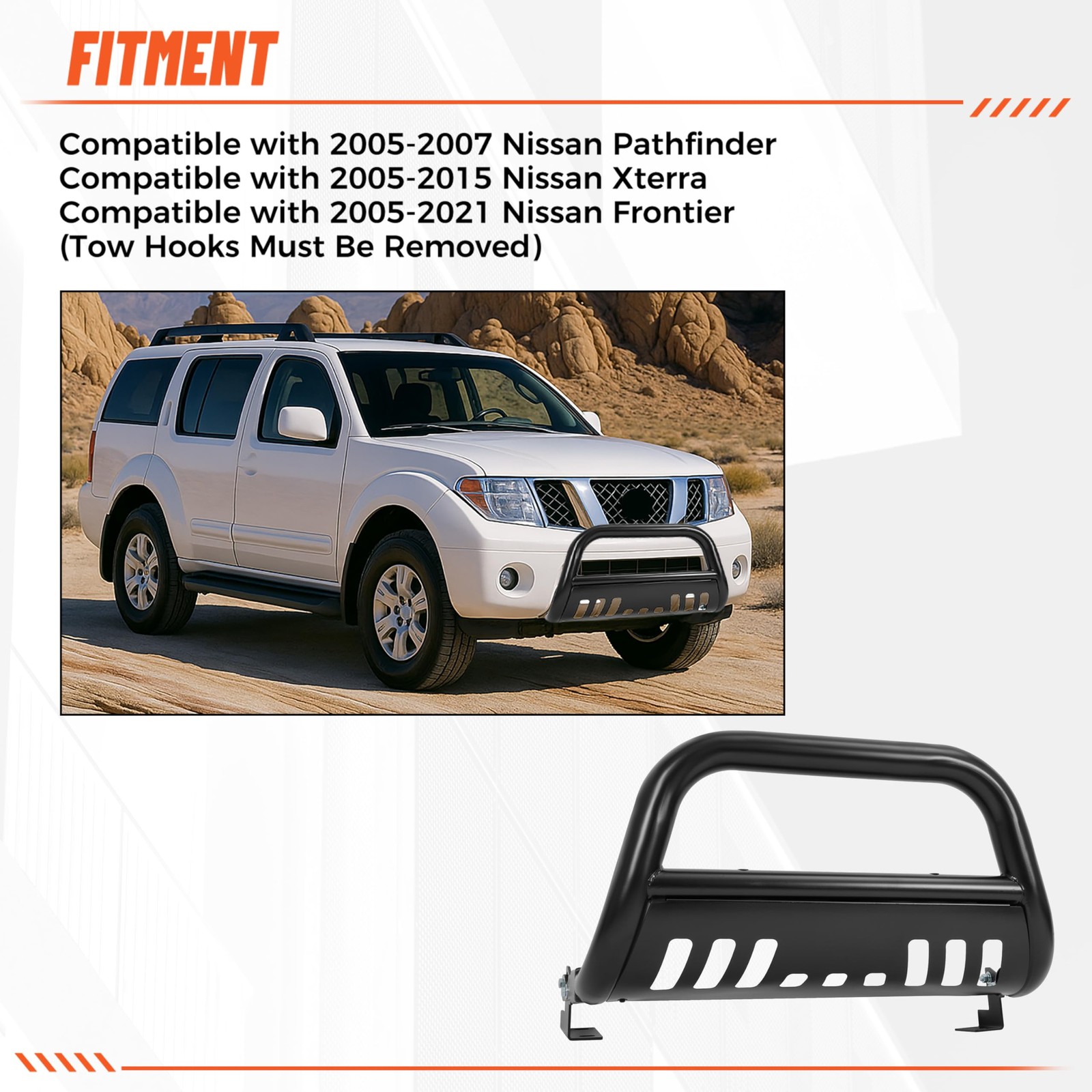ECOTRIC 3″ Bull Bar Compatible with 2005-2007 Pathfinder/ 2005-2015 Xterra/ 2…