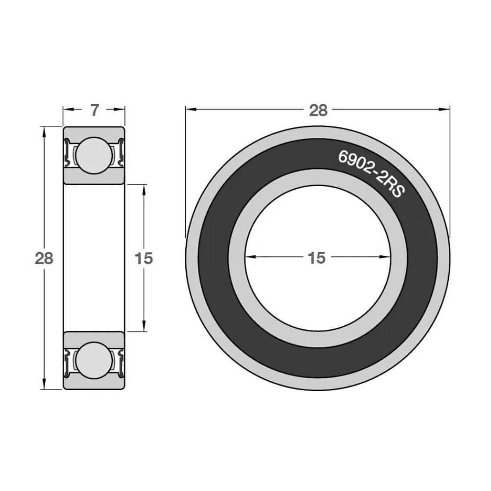 6902-2RS Sealed Ball Bearings (15x28x7mm) – 4 pack – Chrome Steel – ABEC-3