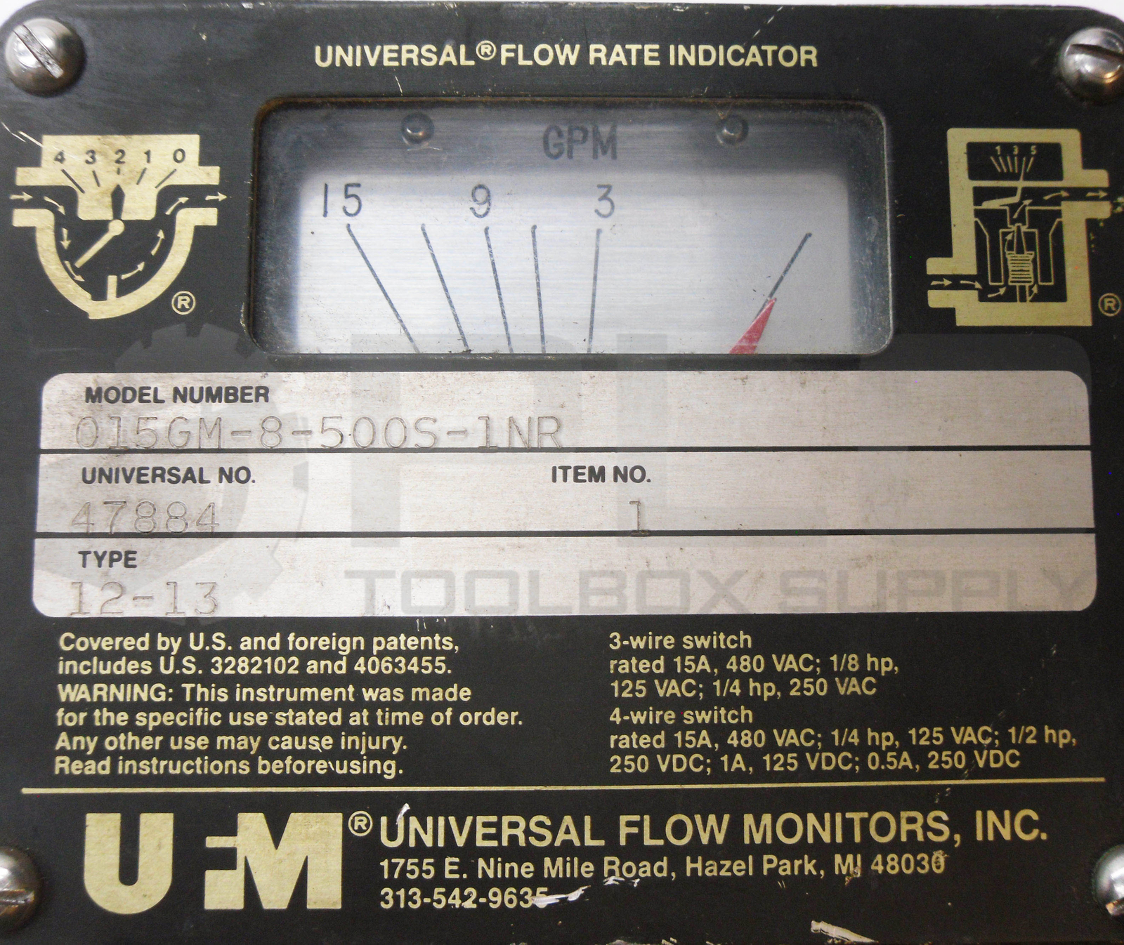 NEW UFM 015GM-8-500S-1NR UNIVERSAL FLOW RATE INDICATOR TYPE 12-13