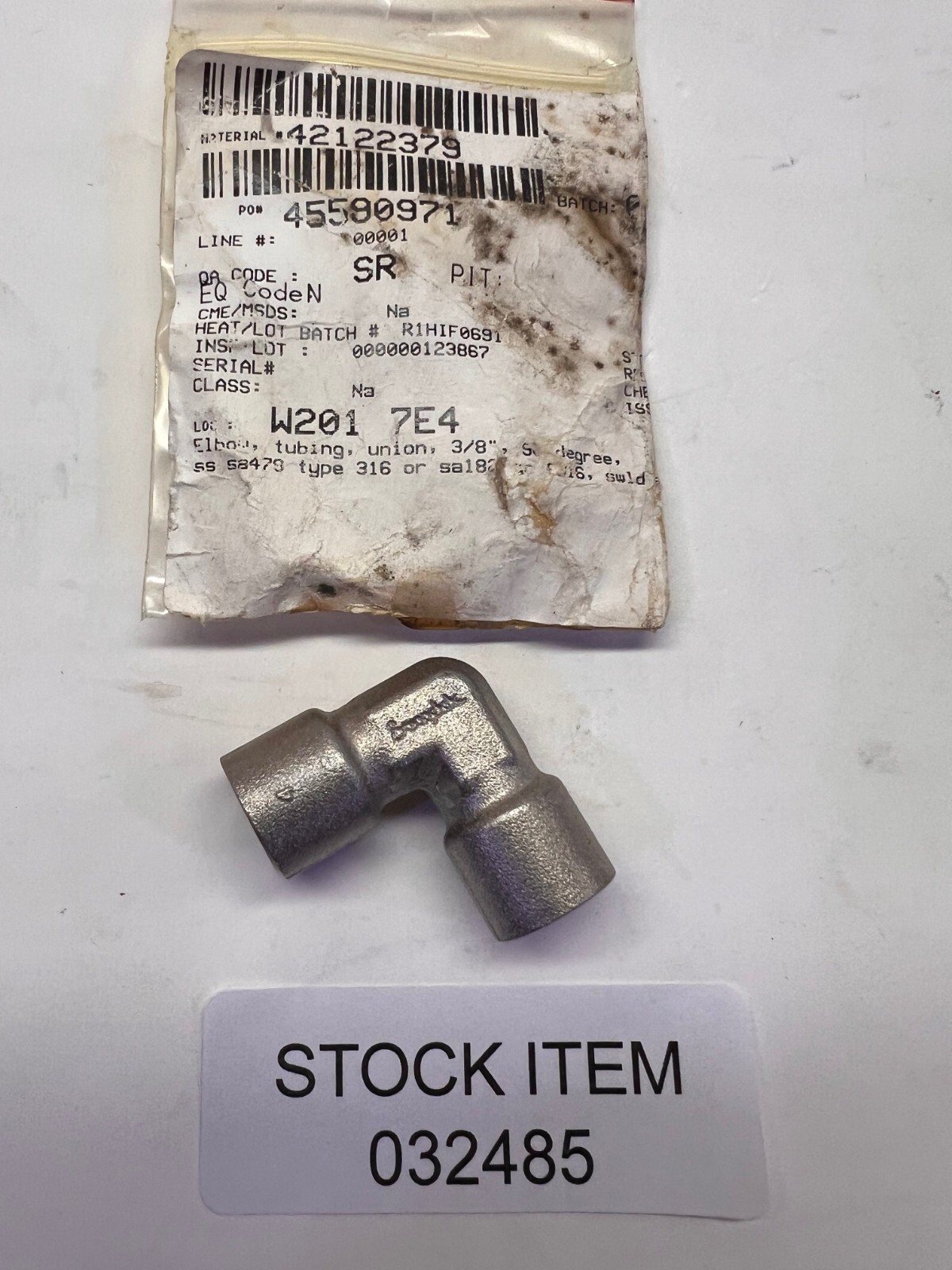 Swagelok Cajun 90 Deg Elbow Tubing Union 42122379 316SS W201 7E4 3/8″ SWLD QTY 1
