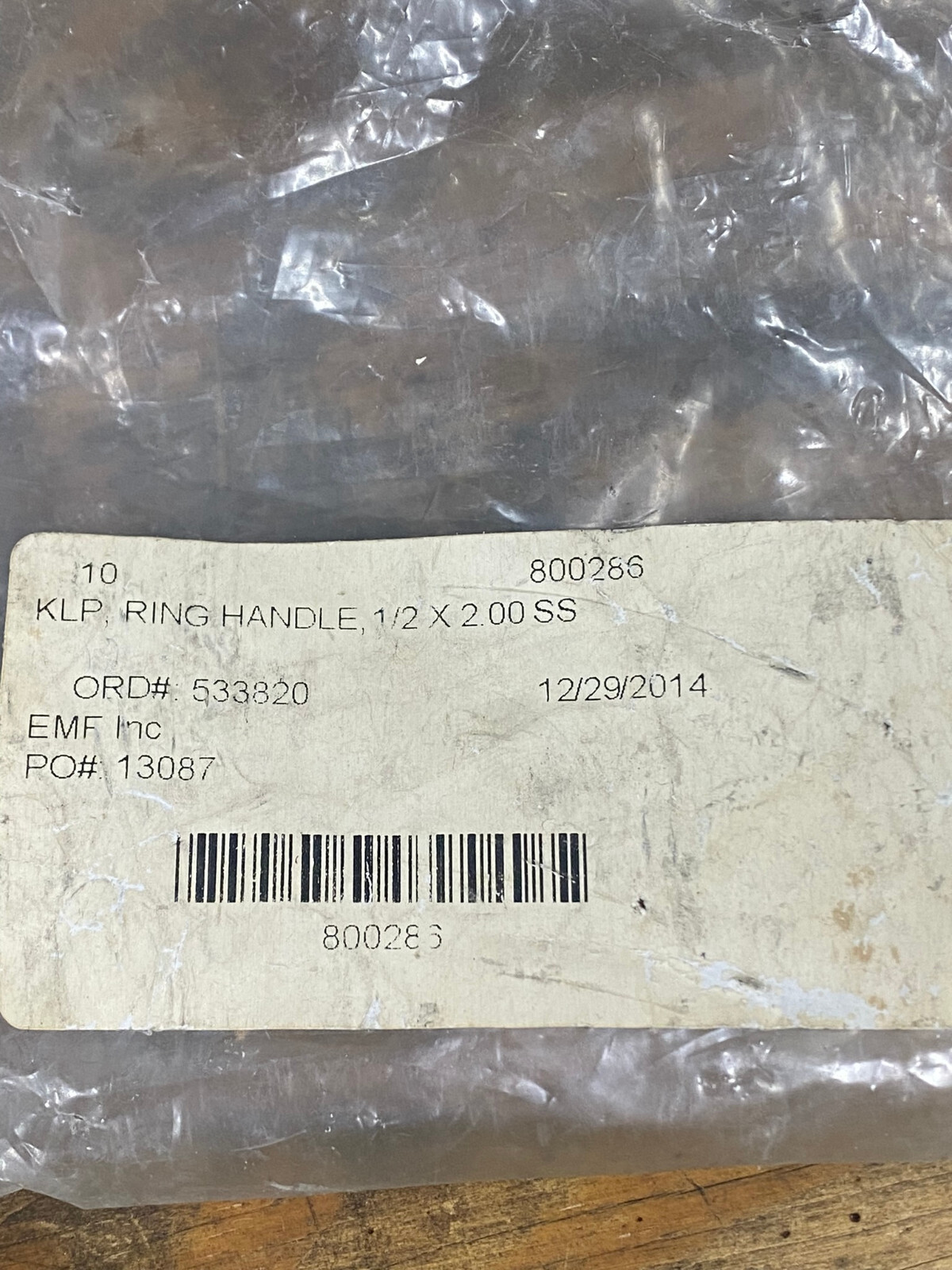 KLP, RING HANDLE, 1/2X2.00 SS 800286