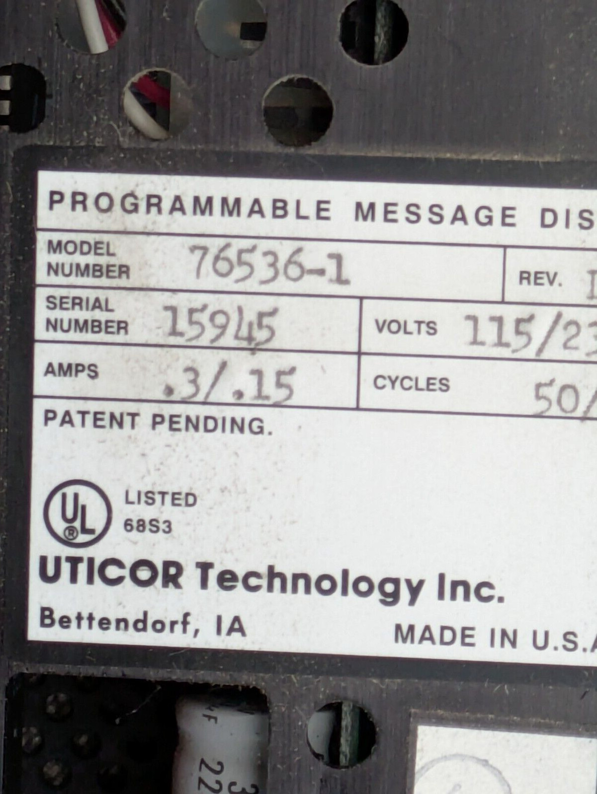 UTICOR TECHNOLOGY INC 76536-1 PROGRAMMABLE MESSAGE DISPLAY New in Box