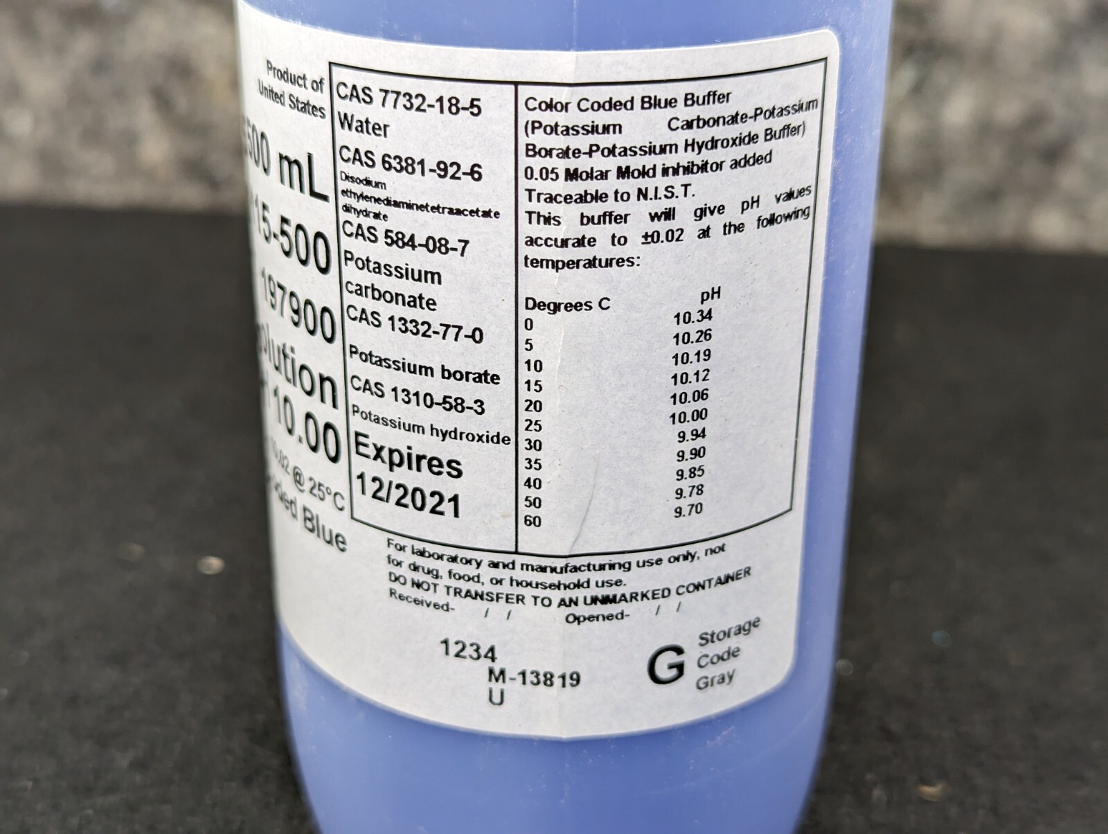 2 x Fisher Chemical SB115-500 Blue pH 10.00 Buffer Solution 500mL Exp 12-2021