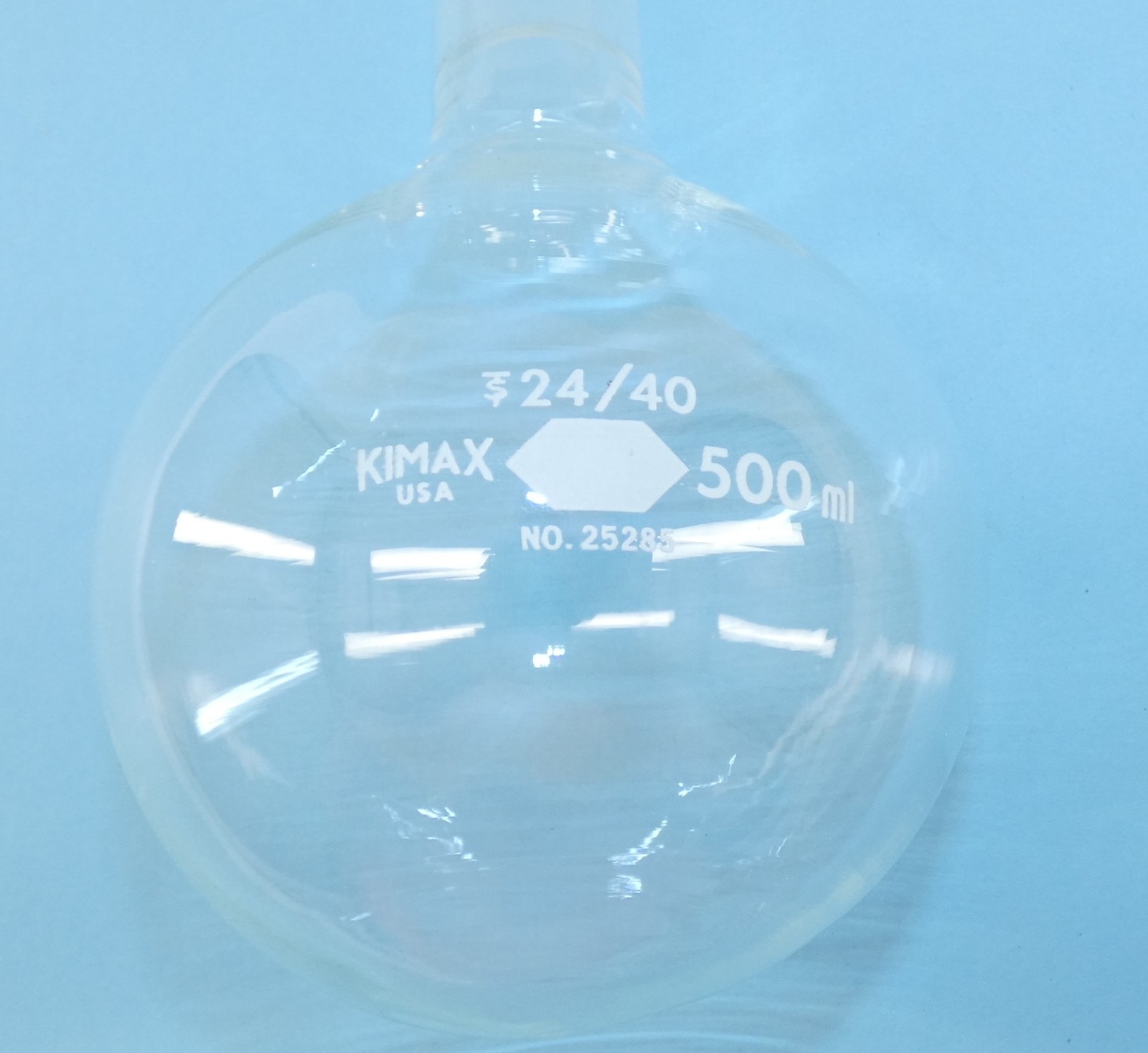 Kimble Kimax 25285 24/40 Glass Round Bottom Boiling Flask 500mL – NEW Surplus!