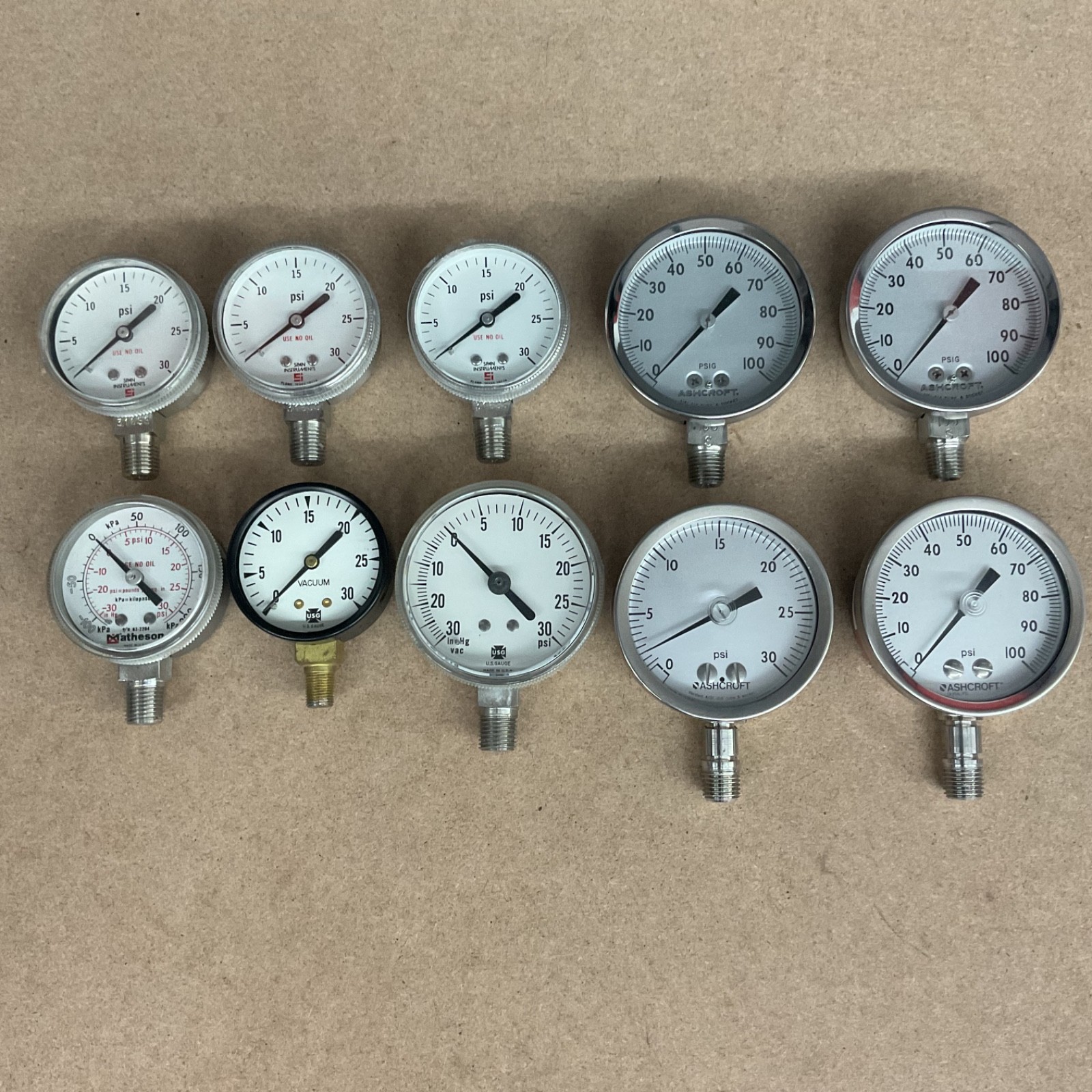 Pressure Guage Lot of 10 Ashcroft / U.S. Gauge USG / Span Instruments / Matheson