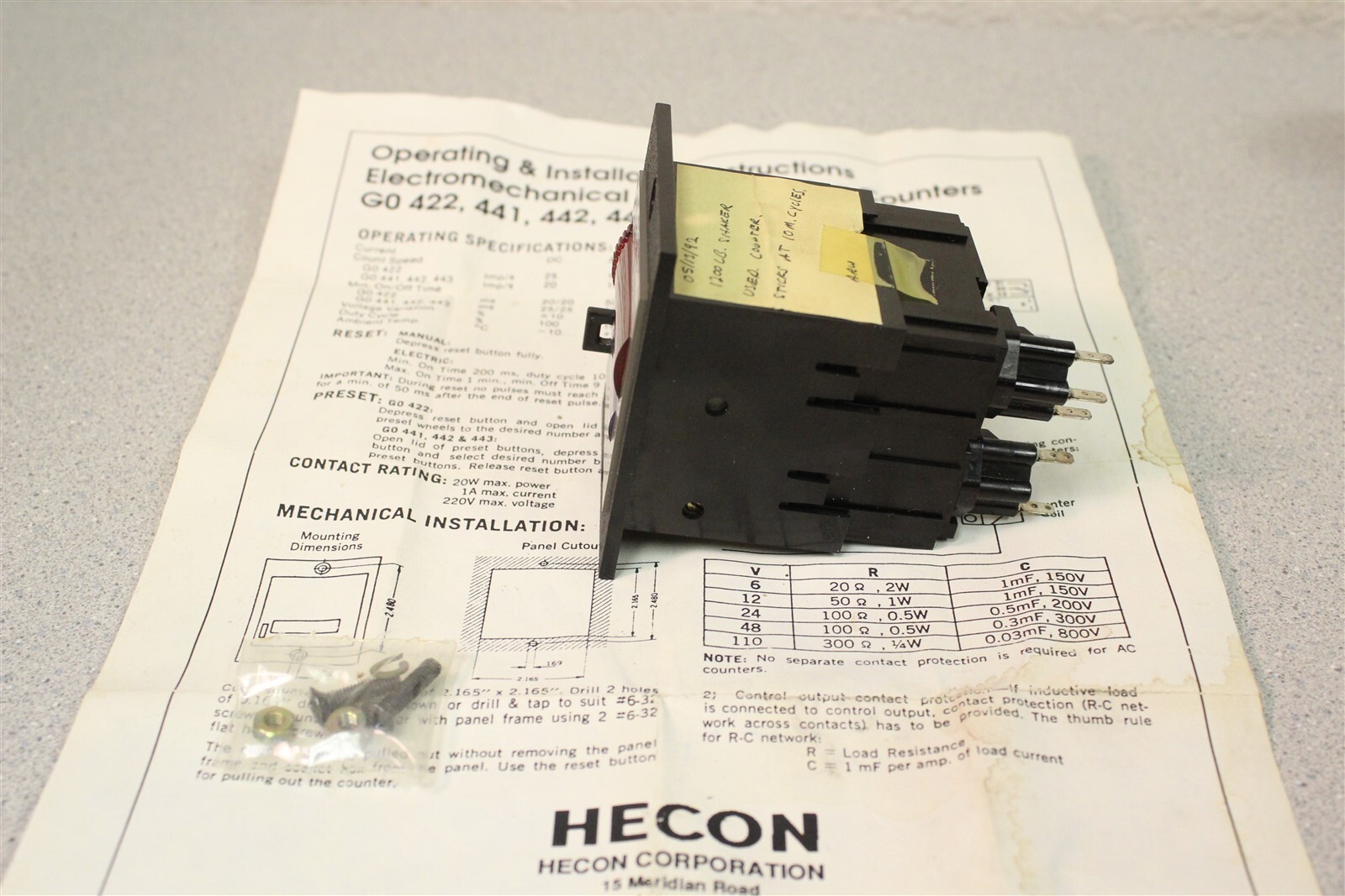Hecon G04224824 Counter, Sticks @ 10M Cycles *FREE SHIPPING*