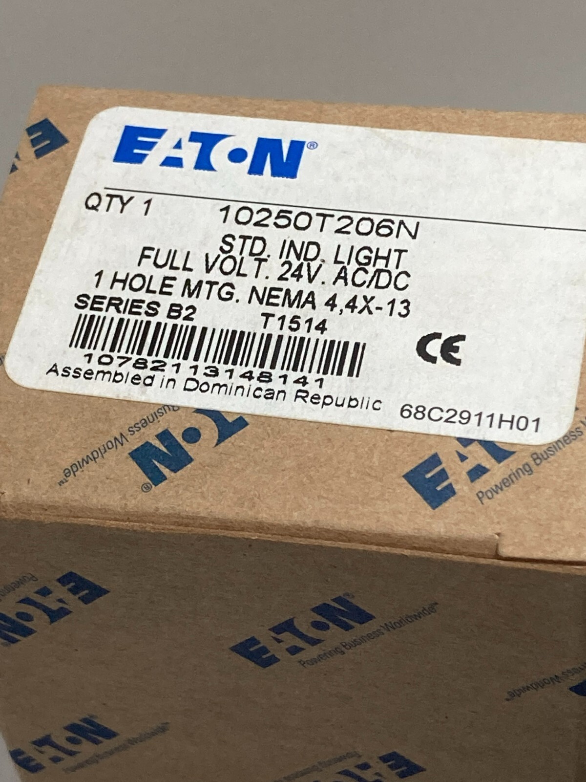 EATON 10250T206N STANDARD INDICATING LIGHT FULL VOLT 24VAC/DC 1 HOLE MTG B2 NIB