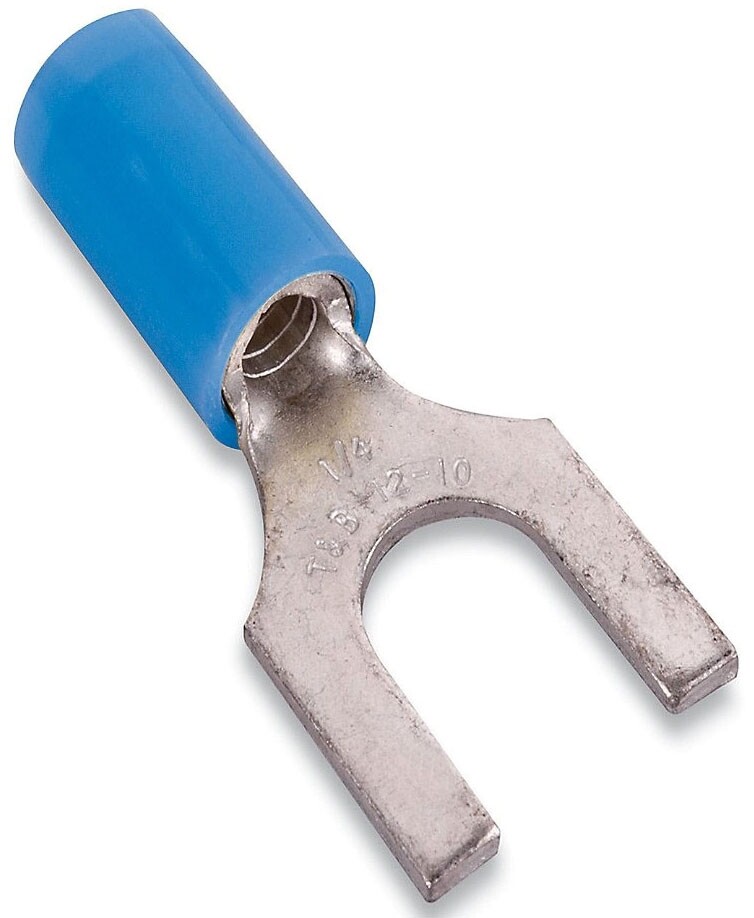 Thomas & Betts RB14-8F, Fork Terminal, Ins Nyl Fork Term 18-14 Blt#8 Blue, 1 PC