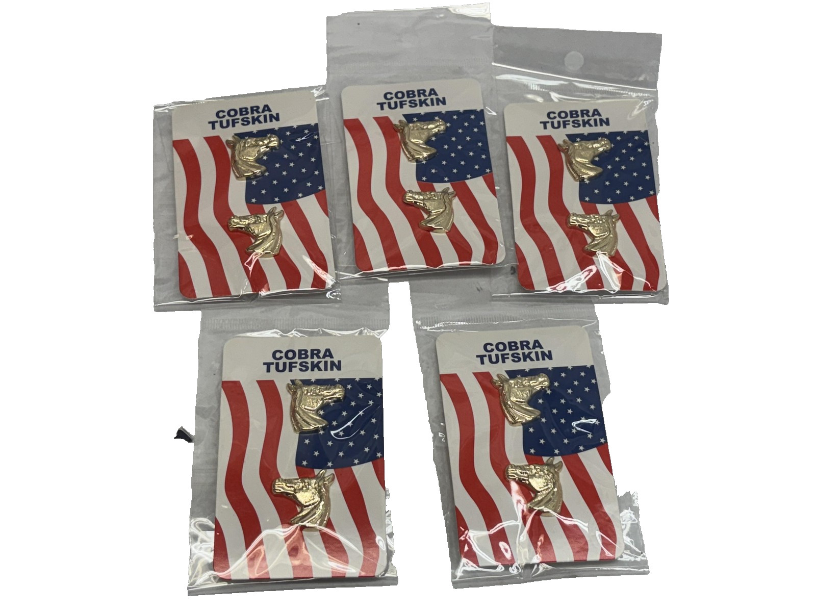 Cobra Tufskin Horse Head Lapel Pins Set of 2 Patriotic USA Flag Gold Tone Lot 5
