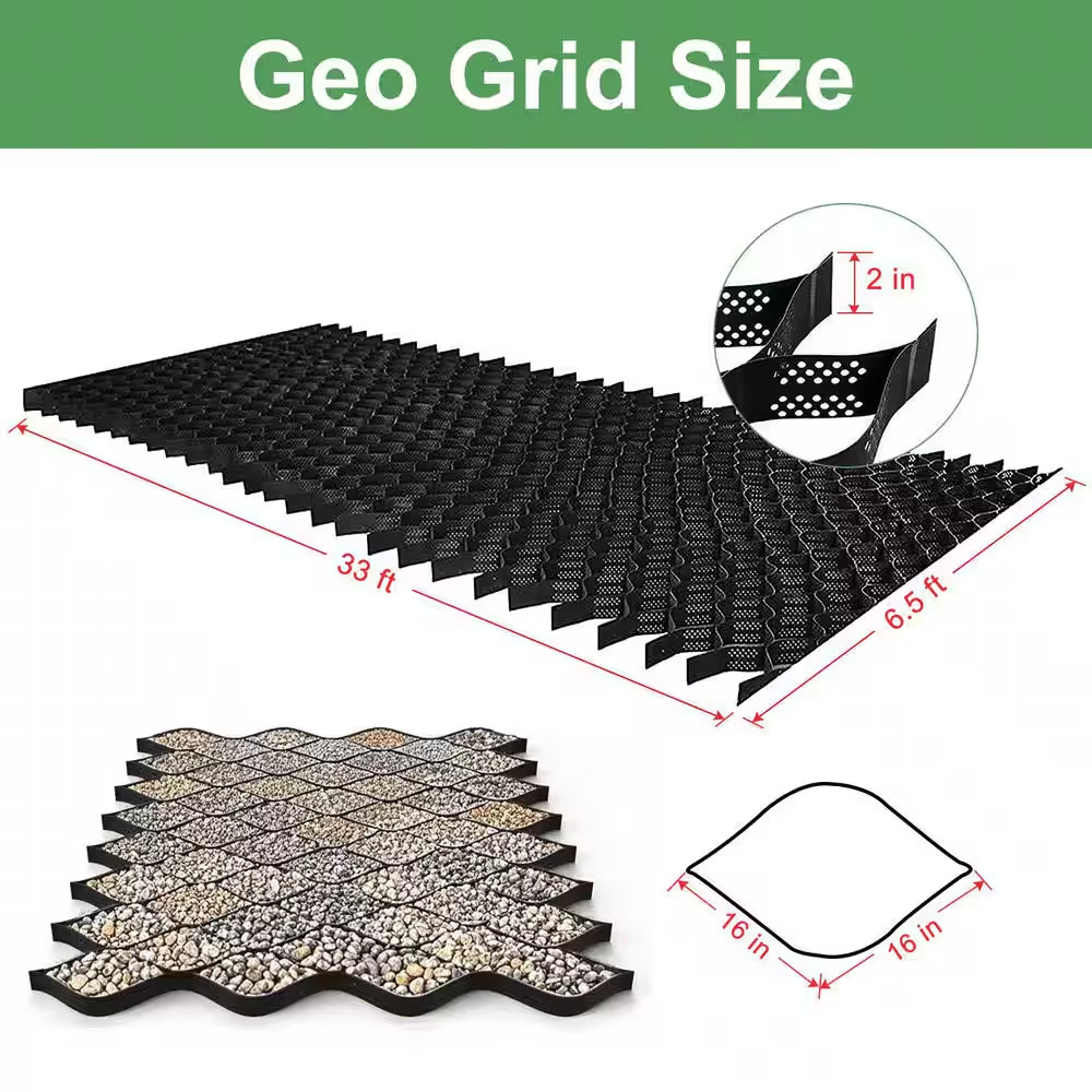 6.5 Ft. X 33 Ft. X 2 In. Plastic Ground Geo Grid Erosion Control Geocell for Gen