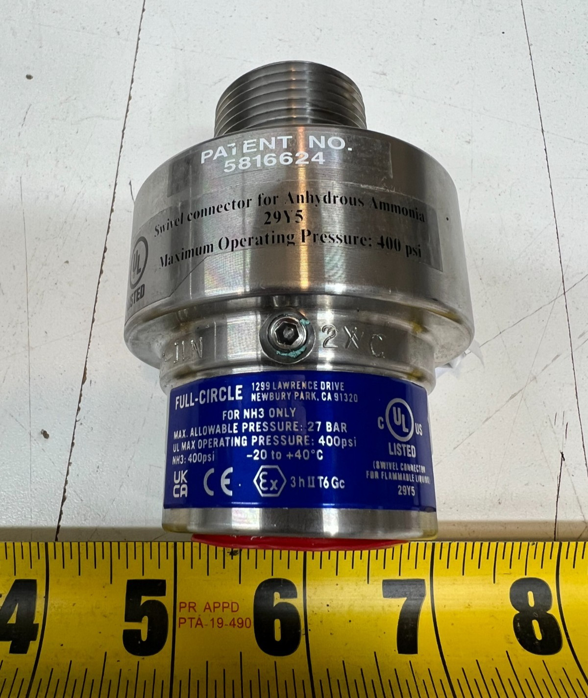 1″ Full Circle Gas Swivel Connector for NH3 29Y5 Model JO-1LN Male x Female NPT