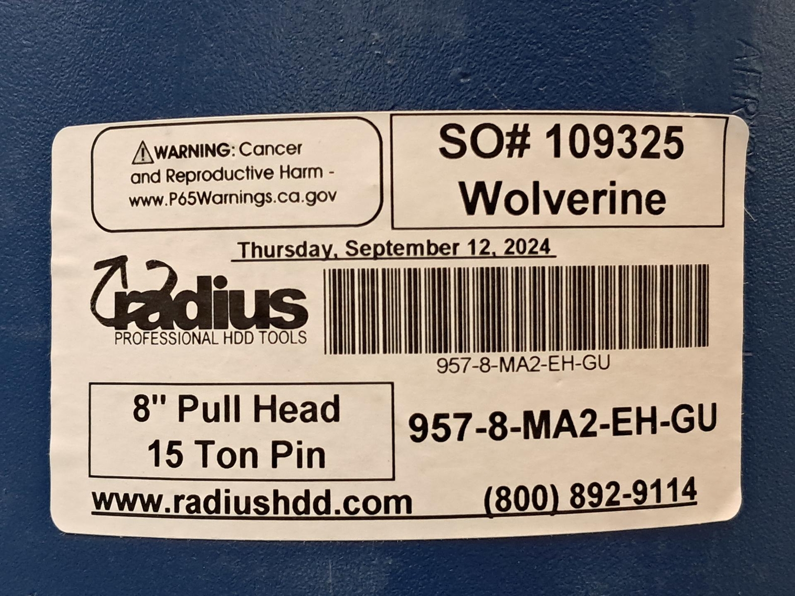 Radius HDD Tools – 957-8-MA2-EH-GU – 8″ Pull Head, 15-Ton Pin
